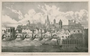 Ansicht der alten London Bridge zur Zeit von König Heinrich VII., circa 1500 von English School