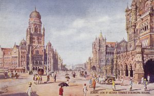 Ansicht des Victoria-Terminus und des Gemeindegebäudes, Bombay