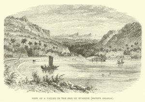 Blick auf ein Tal auf der Insel Huahine, Gesellschaftsinseln von English School