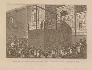 Ansicht einer Hinrichtung vor der Schuldnertür von Newgate von English School
