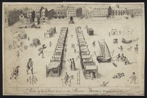 Ansicht des Jahrmarkts auf der Themse, 1683-1684 von English School