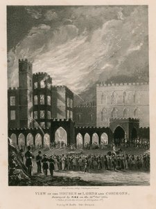 Ansicht der Häuser von Lords und Commons, zerstört durch Feuer am 16. Oktober 1834 von English School