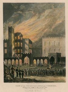 Ansicht der Häuser von Lords und Commons, zerstört durch Feuer am 16. Oktober 1834 von English School