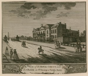 Ansicht des Royal Circus nahe dem Obelisken in St. Georges Fields, Surrey von English School
