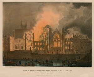 Ansicht der Zerstörung beider Parlamentshäuser, 16. Oktober 1834 von English School