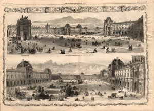 Ansichten des Cour Carrée du Louvre in Paris. Gravur in „The Illustrated London News“ vom 15. August 1857. von English School
