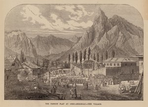 Dorf Oberammergau, Bayern, Veranstaltungsort eines jährlichen Passionsspiels von English School