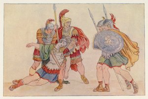 Vergils Aeneis: Aeneas und der Körper von Lausus (Farblithografie) von English School