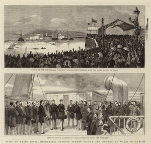 Besuch Ihrer Königlichen Hoheiten Prinzen Albert Victor und George von Wales in Dublin (Gravur) von English School