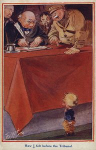 Karikatur-Propagandapostkarte eines Kriegsdienstverweigerers aus dem Ersten Weltkrieg von English School