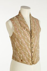 Weste in Creme, Beige und Orange mit gewebtem Samt und Brokat, ca. 1850 von English School