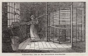Kettbaum, verwendet von den Seidenwebern von Spitalfields (Gravur) von English School