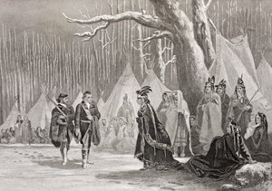 Washington und Gist besuchen die Indianerkönigin Alliquippa, aus 