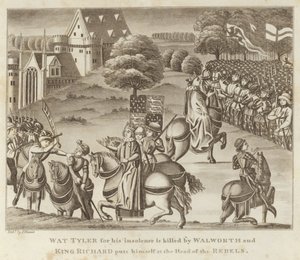 Wat Tyler wird wegen seiner Unverschämtheit von Walworth getötet und König Richard stellt sich an die Spitze der Rebellen