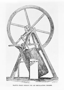 Watts erster Entwurf für eine oszillierende Maschine, Seite 35 aus The Illustrated London News, 5. Juli 1851