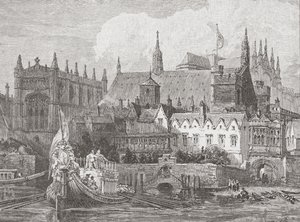 Westminster Hall vom Themseufer aus gesehen während der Herrschaft von Karl I., ca. 1625-49 von English School