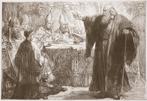Wicliffe vor der Konvokation in Oxford, Illustration aus Die Geschichte des Protestantismus von James Aitken Wylie, veröffentlicht 1878