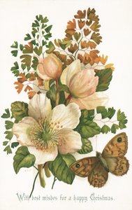 Wildrosen und Schmetterling, Weihnachtskarte von English School