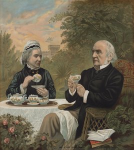 William Ewart Gladstone, britischer liberaler Politiker und Premierminister, trinkt Tee mit seiner Frau Harriet, 1891