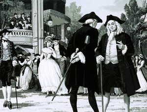 William Hogarth macht einen Spaziergang in den Vauxhall Gardens von English School