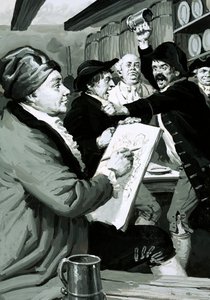 William Hogarths allererste satirische Zeichnung wurde von einer Kneipenschlägerei inspiriert von English School