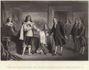 William Penn erhält die Charta von Pennsylvania von Charles II von English School