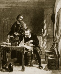 William Tyndale übersetzt das Neue Testament, Illustration aus Hutchinsons Geschichte der britischen Nation, ca. 1923