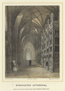 Kathedrale von Winchester, Südgang des Chors mit dem Denkmal von Bischof Fox, Blick nach Westen von English School