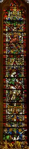 Fenster E1 mit der Jungfrau Maria auf dem Jessebaum und der Kreuzigung