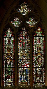 Fenster N2 mit St. Blasius, St. Georg und einem Papst (Leo?) von English School