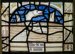 Die letzten fünfzehn Tage der Welt (das Pryke of Conscience Fenster): Fische und Seeungeheuer schreien von English School