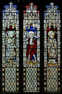 Fenster N5 zeigt den zweifelnden St. Thomas: Mit dem auferstandenen Christus und St. Thomas Becket?