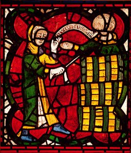 Fenster, das einen Fassverkäufer darstellt, ca. 1300 von English School