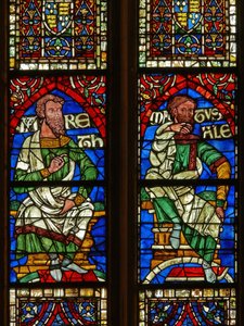 Fenster, das eine genealogische Figur zeigt: Jared und Methusalem von English School