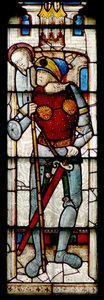 Fenster, das einen Feind der Kirche zeigt von English School