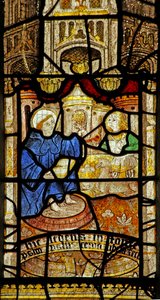 Fenster Nr. 5 zeigt St. Neot studiert den Psalter - Füße im Wasser