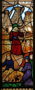 Fenster Nr. 2 zeigt die Geschichte der Arche Noah: Beladung von English School