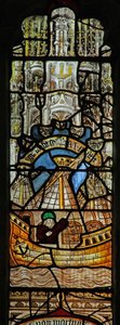 Fenster s2, die Geschichte der Arche Noah darstellend: Rückkehr der Taube von English School