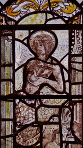Fenster w1 zeigt Christus, der eine Taube trägt von English School