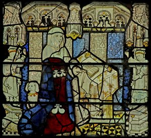 Fenster w5 mit einer Stifterin - Dame (und Hund) von English School