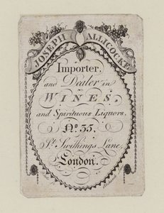 Weinhändler, Joseph Allicocke, Visitenkarte von English School