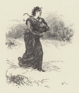 Frau mit Baby im Schnee von English School