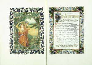 Frau mit Erntekorb (verso) und illuminiertes Manuskript mit Versen aus 