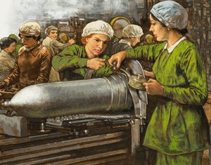 Frauen arbeiten in einer Munitionsfabrik im Ersten Weltkrieg