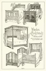 Holzbetten, von Heal and Son und J S Henry and Company von English School