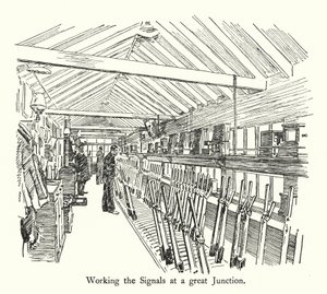 Arbeiten an den Signalen an einem großen Knotenpunkt (Lithographie) von English School