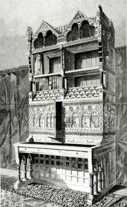 Schreibtisch und Bücherschrank in der Architekturausstellung, ausgeführt von Mr. James Forsyth, nach dem Entwurf von Mr. R. Norman Shaw
