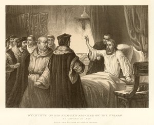 Wyckliffe auf seinem Krankenbett von den Mönchen angegriffen von English School