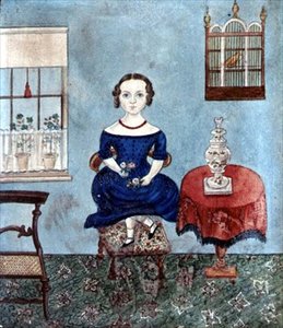 Junges Mädchen tanzt auf einem Stuhl in einem Innenraum, ca. 1840 von English School