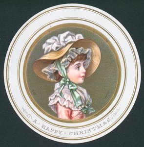 Junges Mädchen mit Haube, Weihnachtskarte von English School